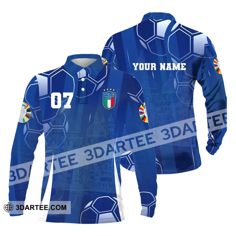 Unisex Shirt Custom Name And Number Italy Football Polo Long Sleeve Euro 2024 / S T-Shirt