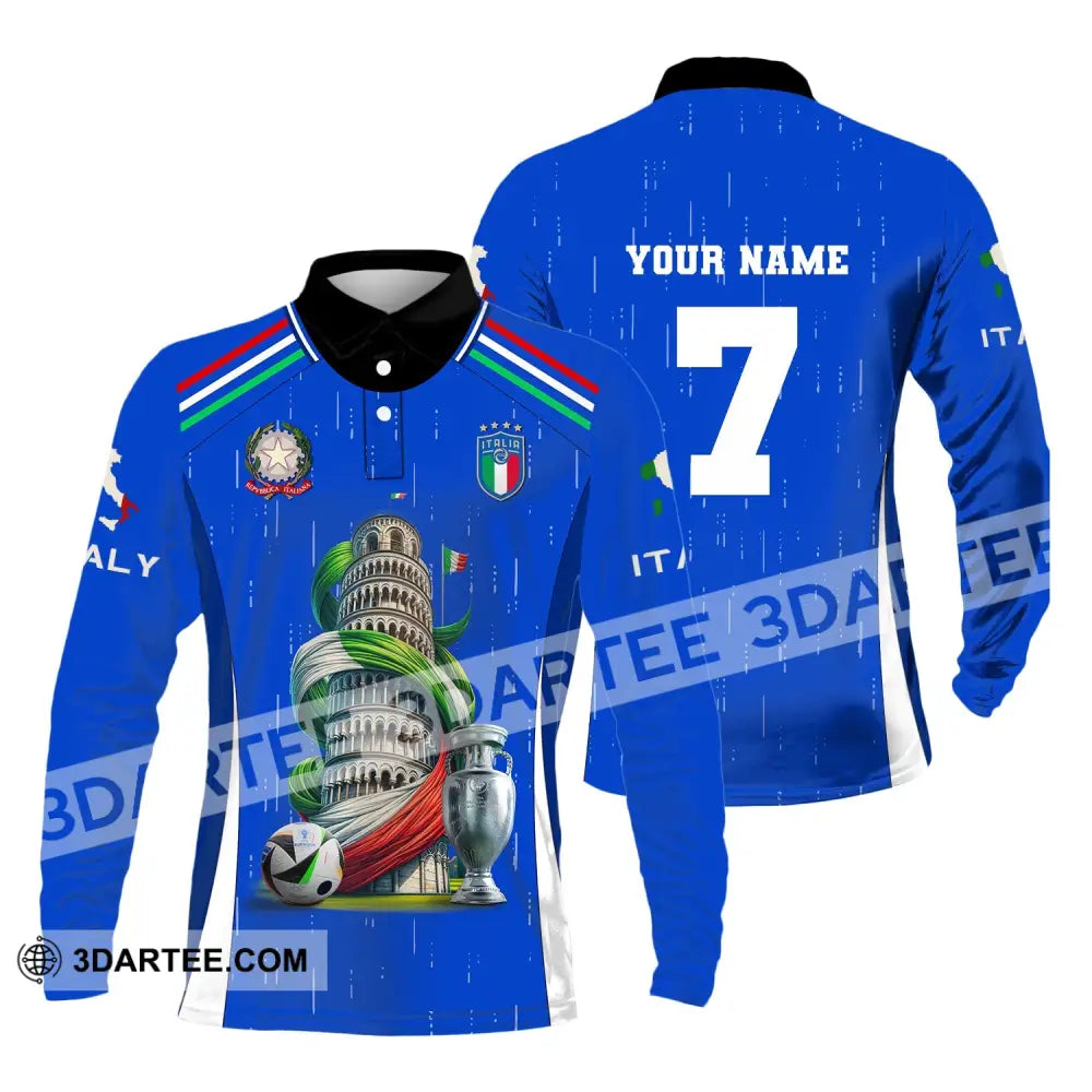 Unisex Shirt Custom Name And Number Italy Football Polo Long Sleeve Euro 2024 / S T-Shirt