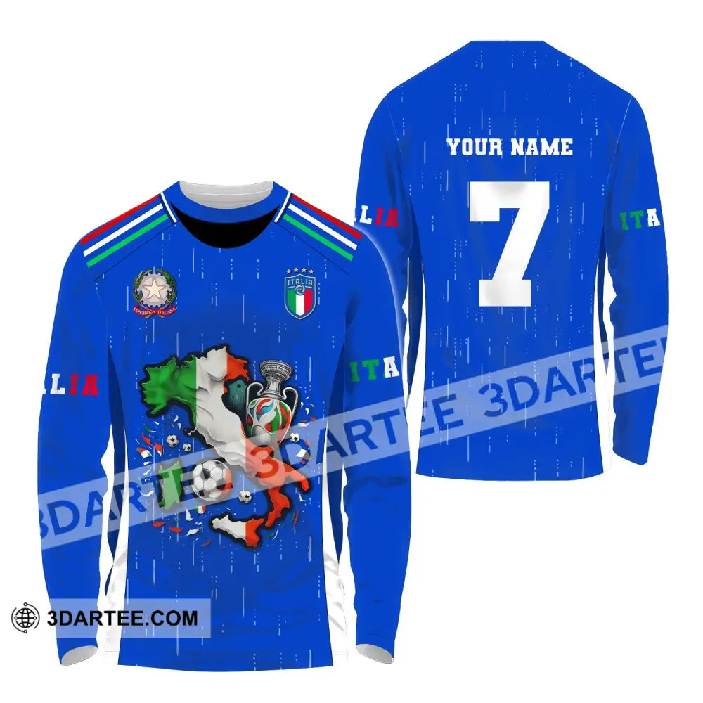 Unisex Shirt Custom Name And Number Italy Football Polo Long Sleeve Euro 2024 / S T-Shirt