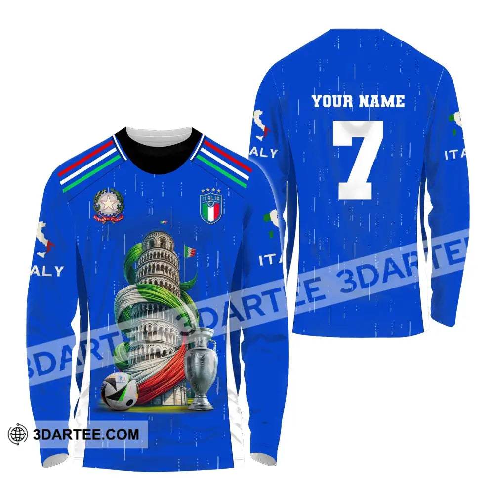 Unisex Shirt Custom Name And Number Italy Football Polo Long Sleeve Euro 2024 / S T-Shirt