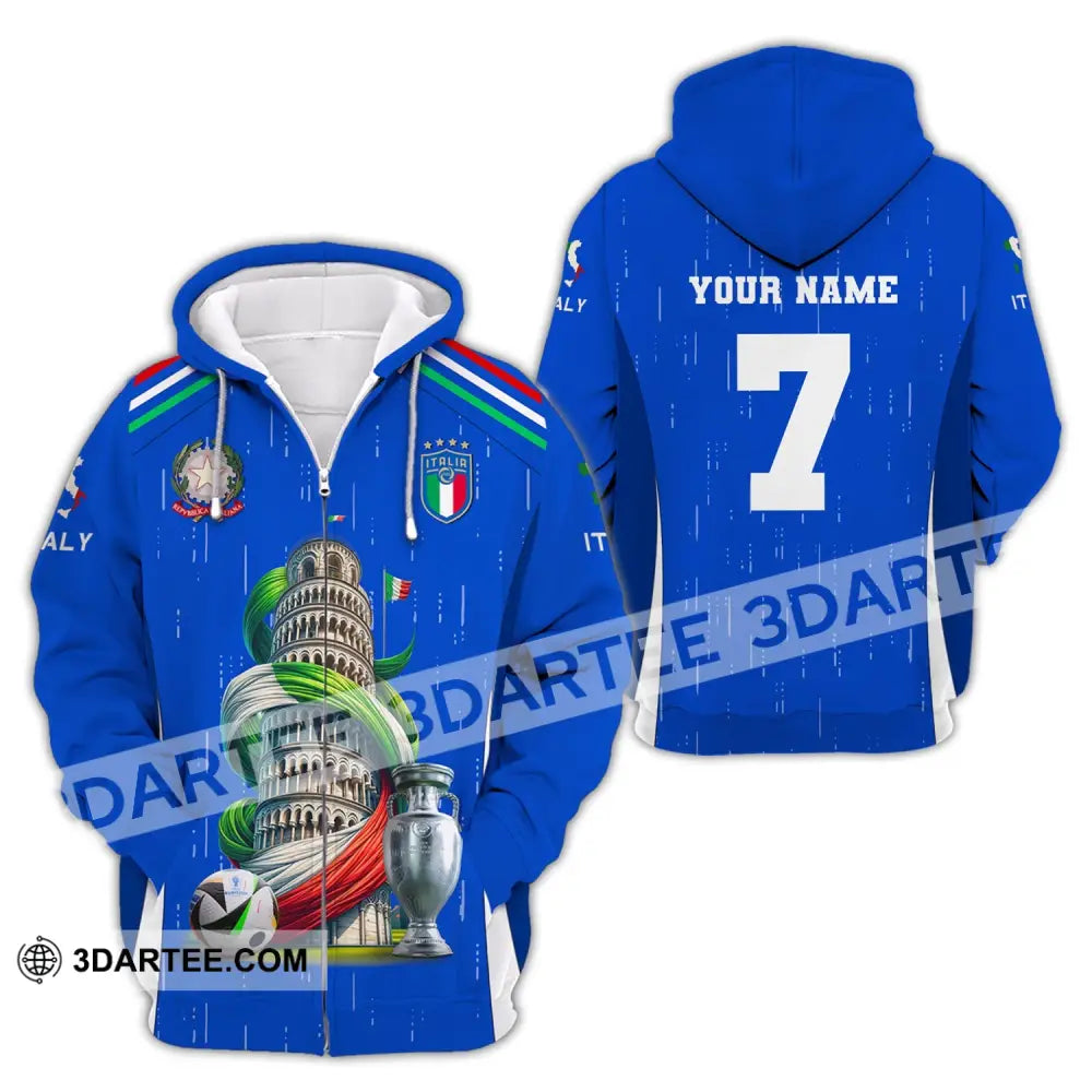 Unisex Shirt Custom Name And Number Italy Football Polo Long Sleeve Euro 2024 Zipper Hoodie / S