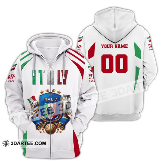 Unisex Shirt Custom Name And Number Italy Football Polo Long Sleeve Euro 2024 Zipper Hoodie / S