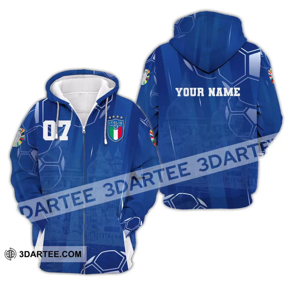 Unisex Shirt Custom Name And Number Italy Football Polo Long Sleeve Euro 2024 Zipper Hoodie / S