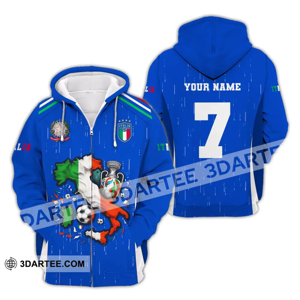 Unisex Shirt Custom Name And Number Italy Football Polo Long Sleeve Euro 2024 Zipper Hoodie / S