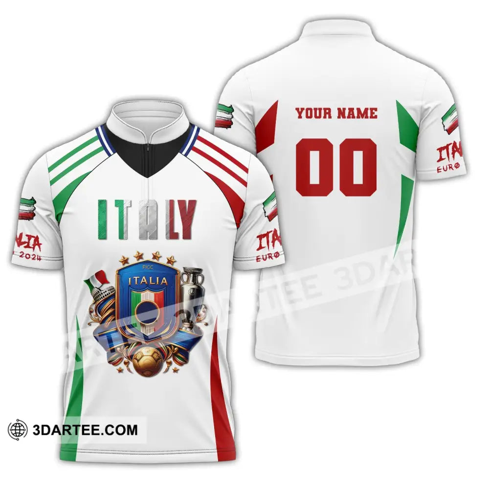 Unisex Shirt Custom Name And Number Italy Football Polo Long Sleeve Euro 2024 Zipper / S T-Shirt