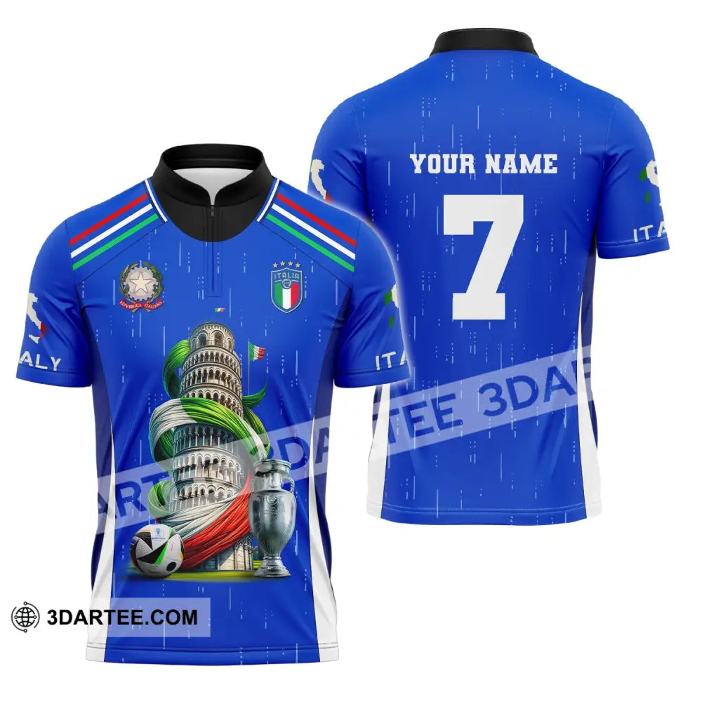 Unisex Shirt Custom Name And Number Italy Football Polo Long Sleeve Euro 2024 Zipper / S T-Shirt