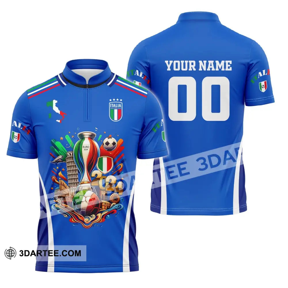 Unisex Shirt Custom Name And Number Italy Football Polo Long Sleeve Zipper / S T-Shirt