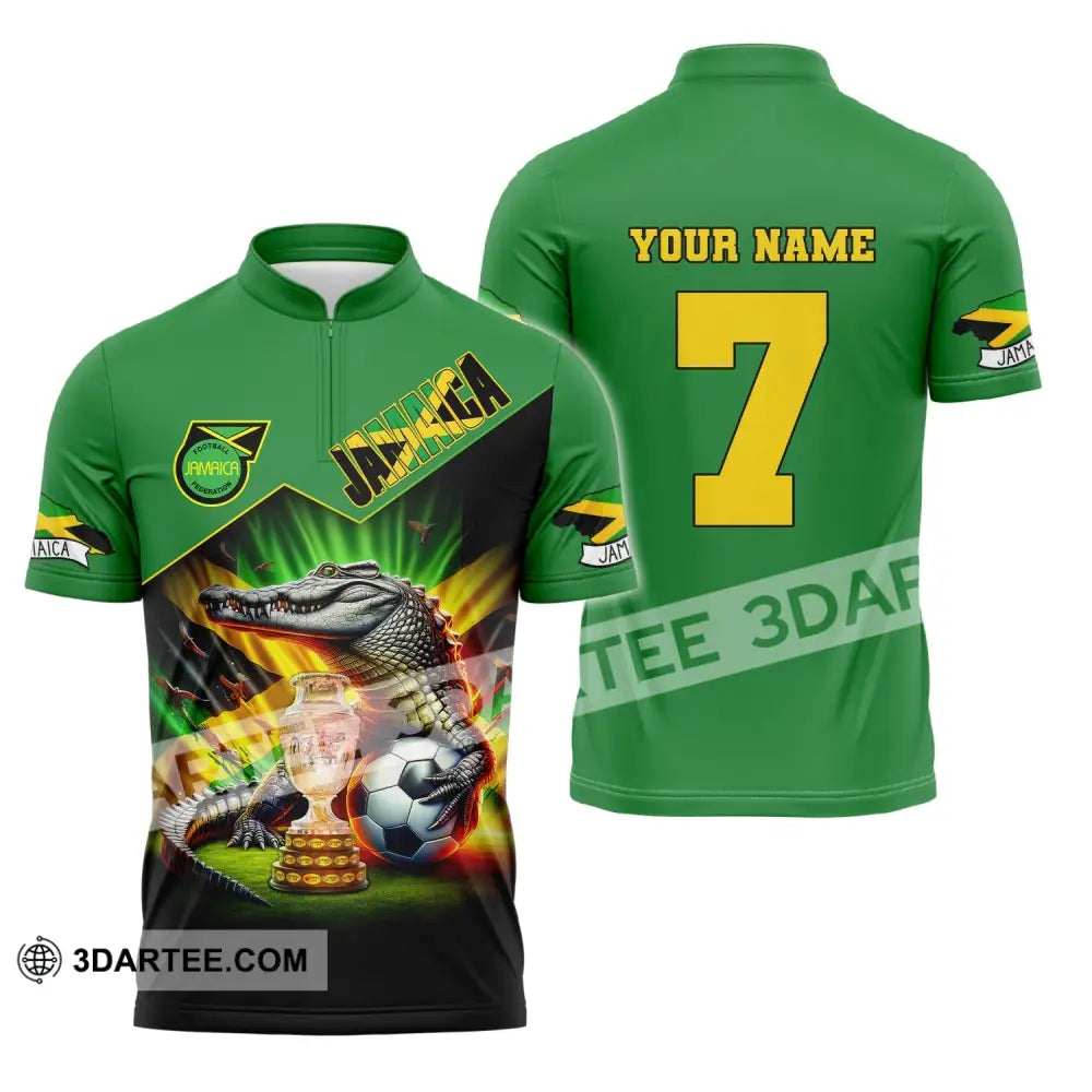 Unisex Shirt Custom Name And Number Jamaica Football Euro 2024 Polo Long Sleeve Zipper / S T-Shirt