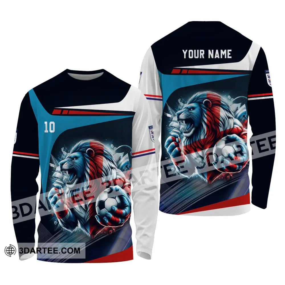 Unisex Shirt - Custom Name And Number Lion England Euro 2024 Team Long Sleeve / S T-Shirt