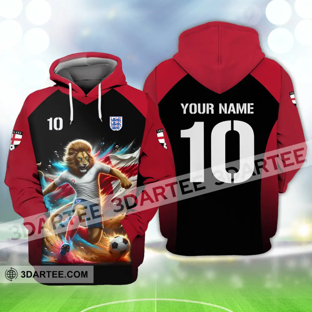 Unisex Shirt - Custom Name And Number Lion Playing Ball England Euro 2024 Hoodie / S T-Shirt