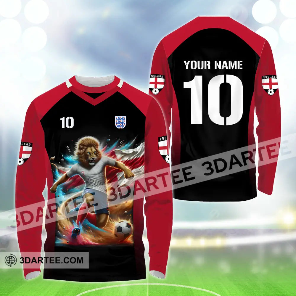 Unisex Shirt - Custom Name And Number Lion Playing Ball England Euro 2024 Long Sleeve / S T-Shirt