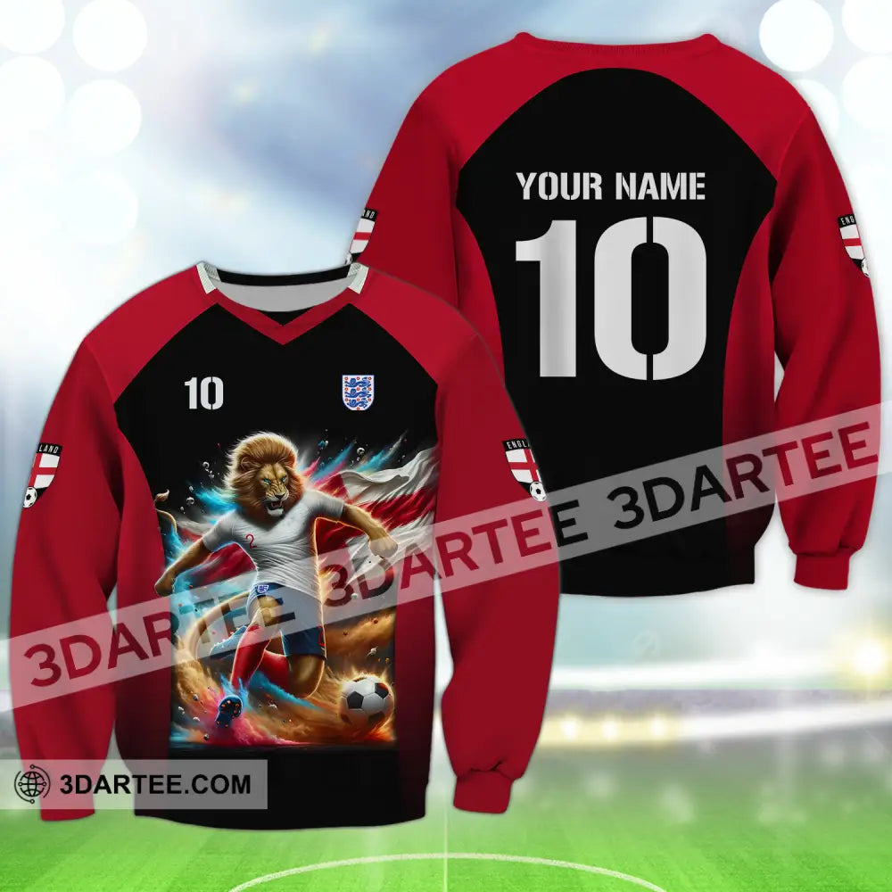 Unisex Shirt - Custom Name And Number Lion Playing Ball England Euro 2024 Long Sleeve / S T-Shirt