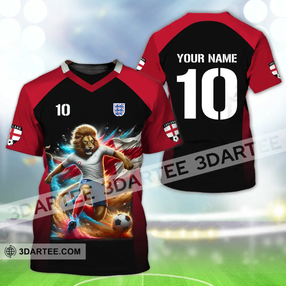 Unisex Shirt - Custom Name And Number Lion Playing Ball England Euro 2024 T-Shirt / S T-Shirt