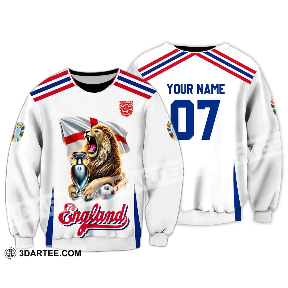 Unisex Shirt - Custom Name And Number National Team Euro 2024 Lion England Long Sleeve / S T-Shirt