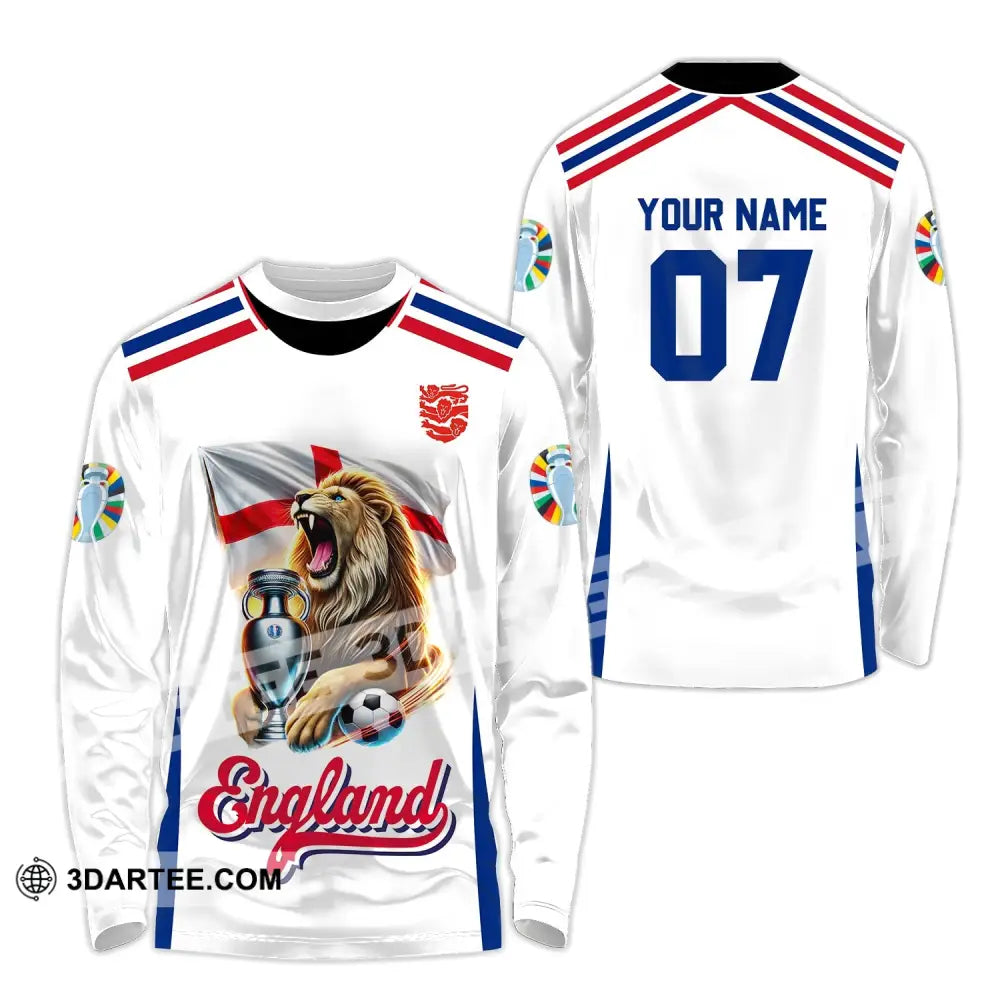 Unisex Shirt - Custom Name And Number National Team Euro 2024 Lion England Long Sleeve / S T-Shirt