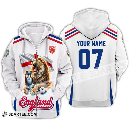 Unisex Shirt - Custom Name And Number National Team Euro 2024 Lion England Zipper Hoodie / S T-Shirt