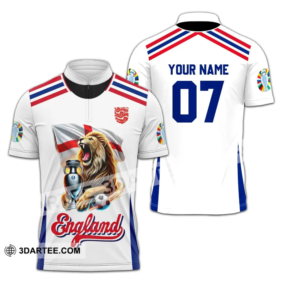 Unisex Shirt - Custom Name And Number National Team Euro 2024 Lion England Zipper Polo / S T-Shirt