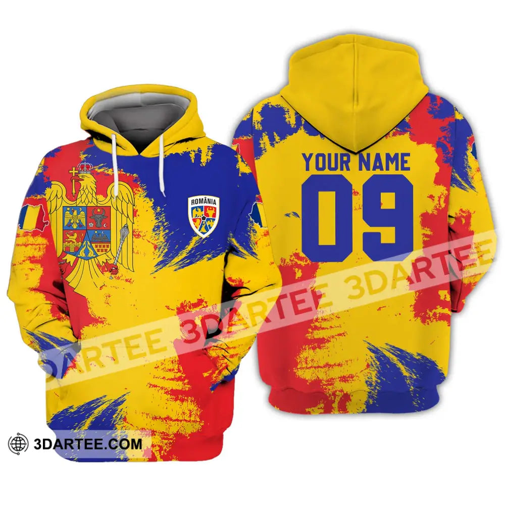 Unisex Shirt - Custom Name And Number National Team Flag Color Romania Hoodie / S T-Shirt
