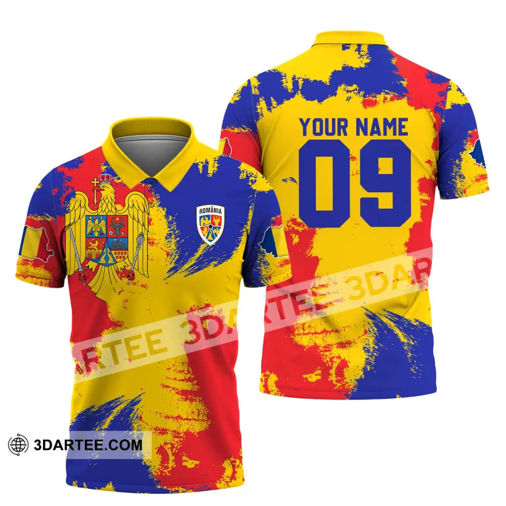 Unisex Shirt - Custom Name And Number National Team Flag Color Romania Polo / S T-Shirt