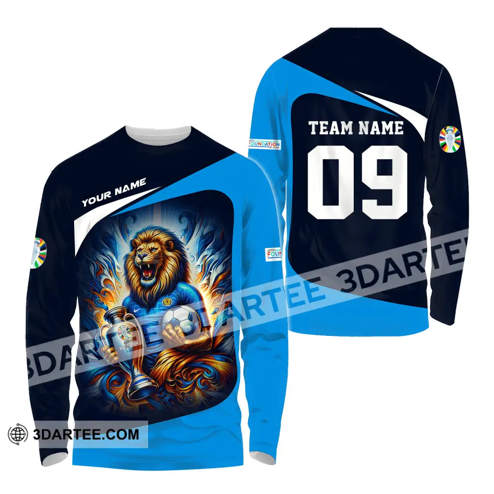 Unisex Shirt - Custom Name And Number Euro 2024 National Team Lion Holding Cup Ball Scotland Long