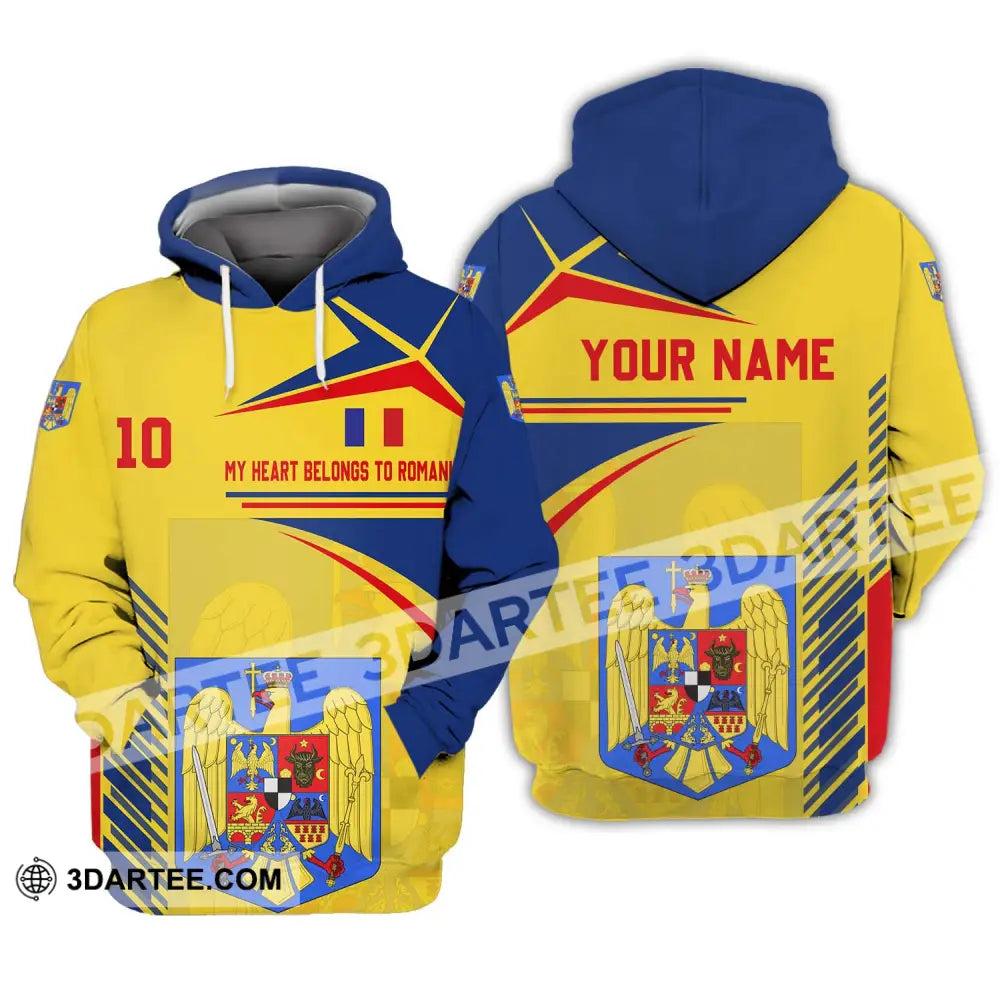 Unisex Shirt - Custom Name And Number National Team My Heart Belongs To Romania Hoodie / S T-Shirt