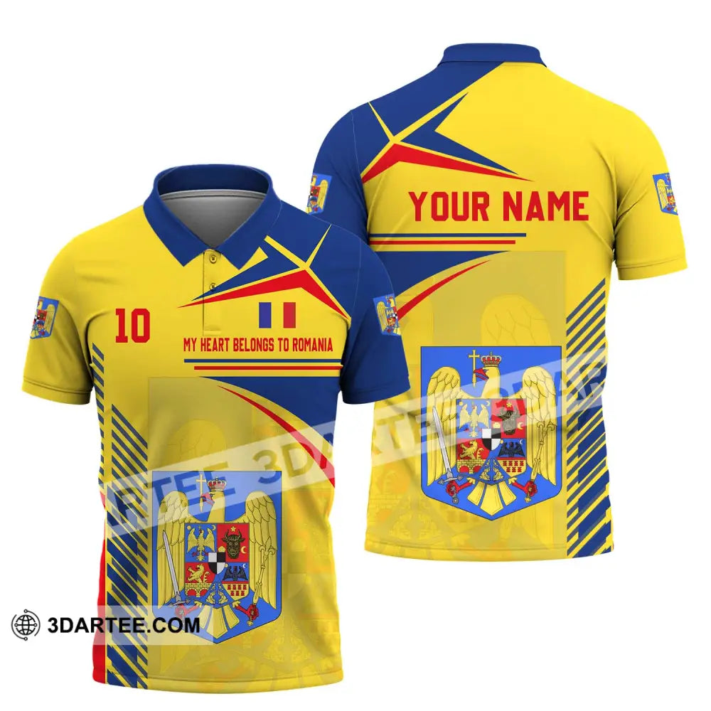 Unisex Shirt - Custom Name And Number National Team My Heart Belongs To Romania Polo / S T-Shirt