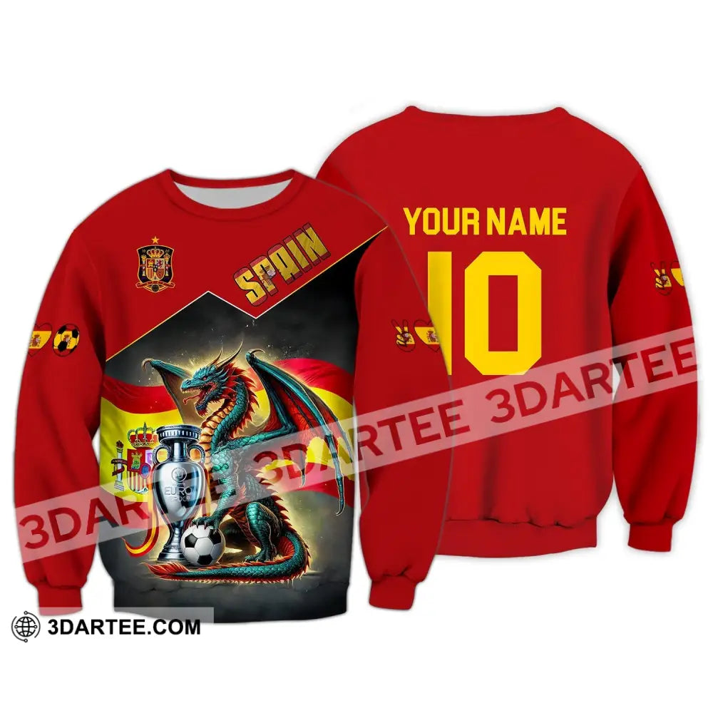 Unisex Shirt - Custom Name And Number National Team Spain Heart Ball Fly Dragon Long Sleeve / S