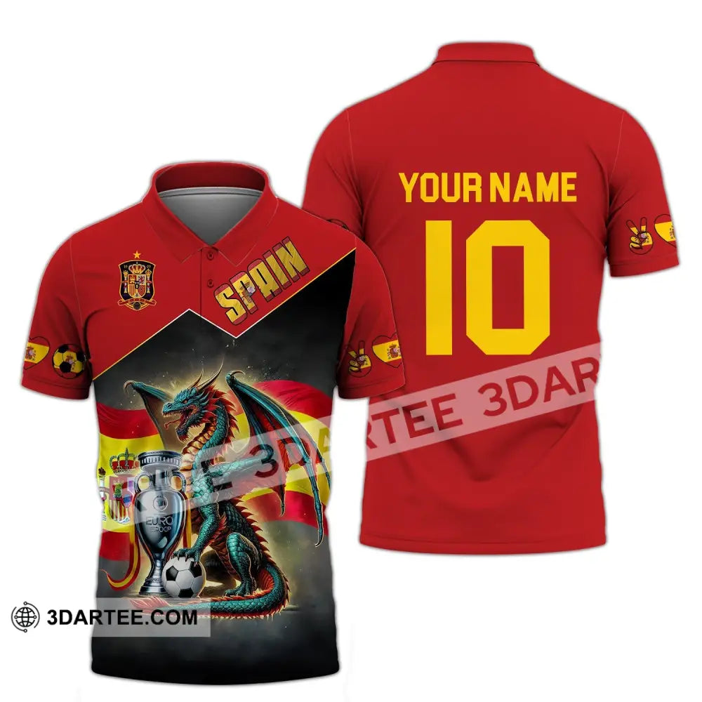 Unisex Shirt - Custom Name And Number National Team Spain Heart Ball Fly Dragon Polo / S T-Shirt