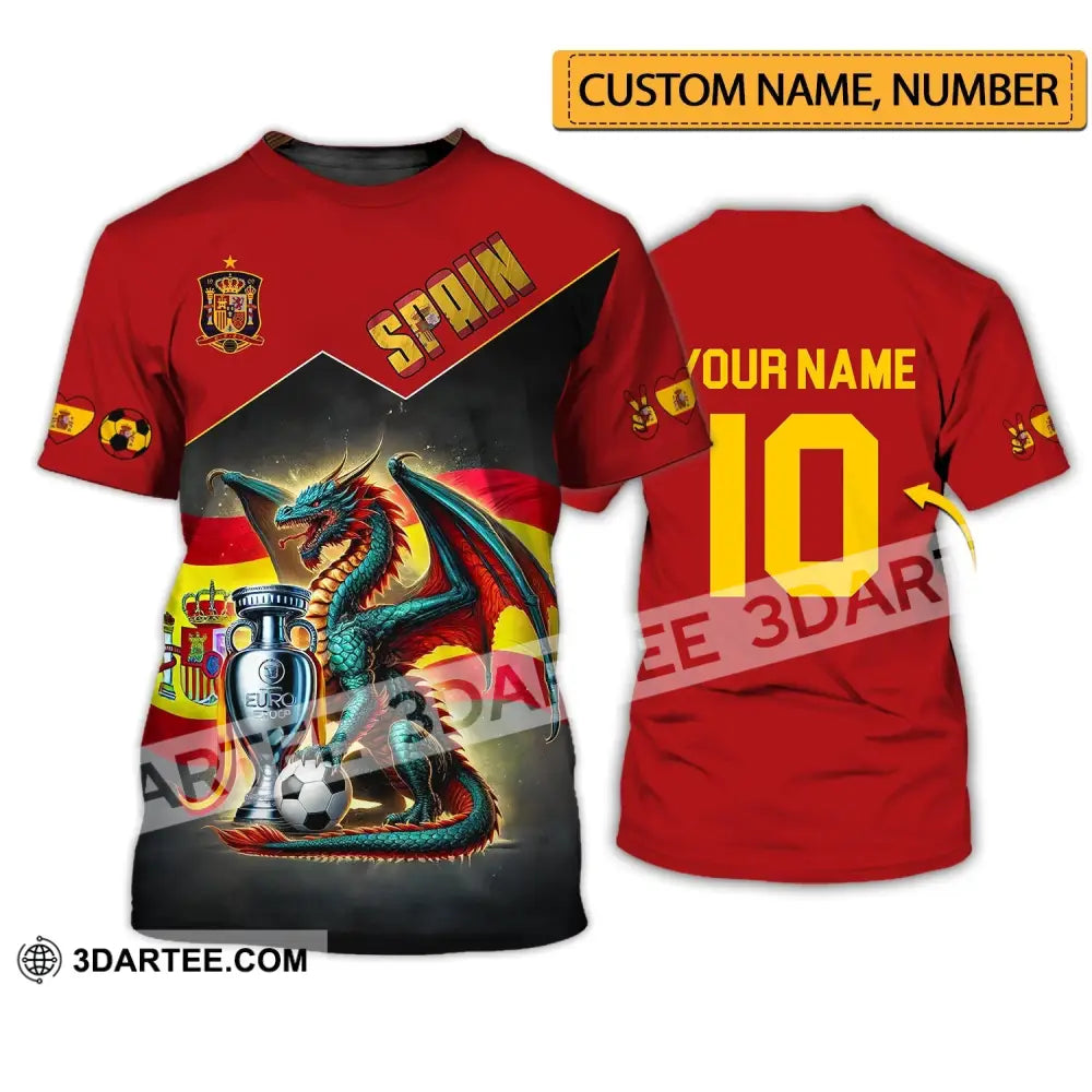 Unisex Shirt - Custom Name And Number National Team Spain Heart Ball Fly Dragon T-Shirt