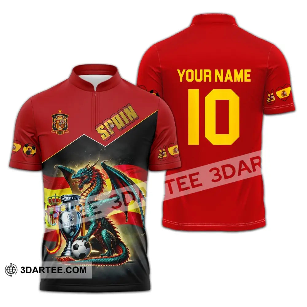 Unisex Shirt - Custom Name And Number National Team Spain Heart Ball Fly Dragon Zipper Polo / S