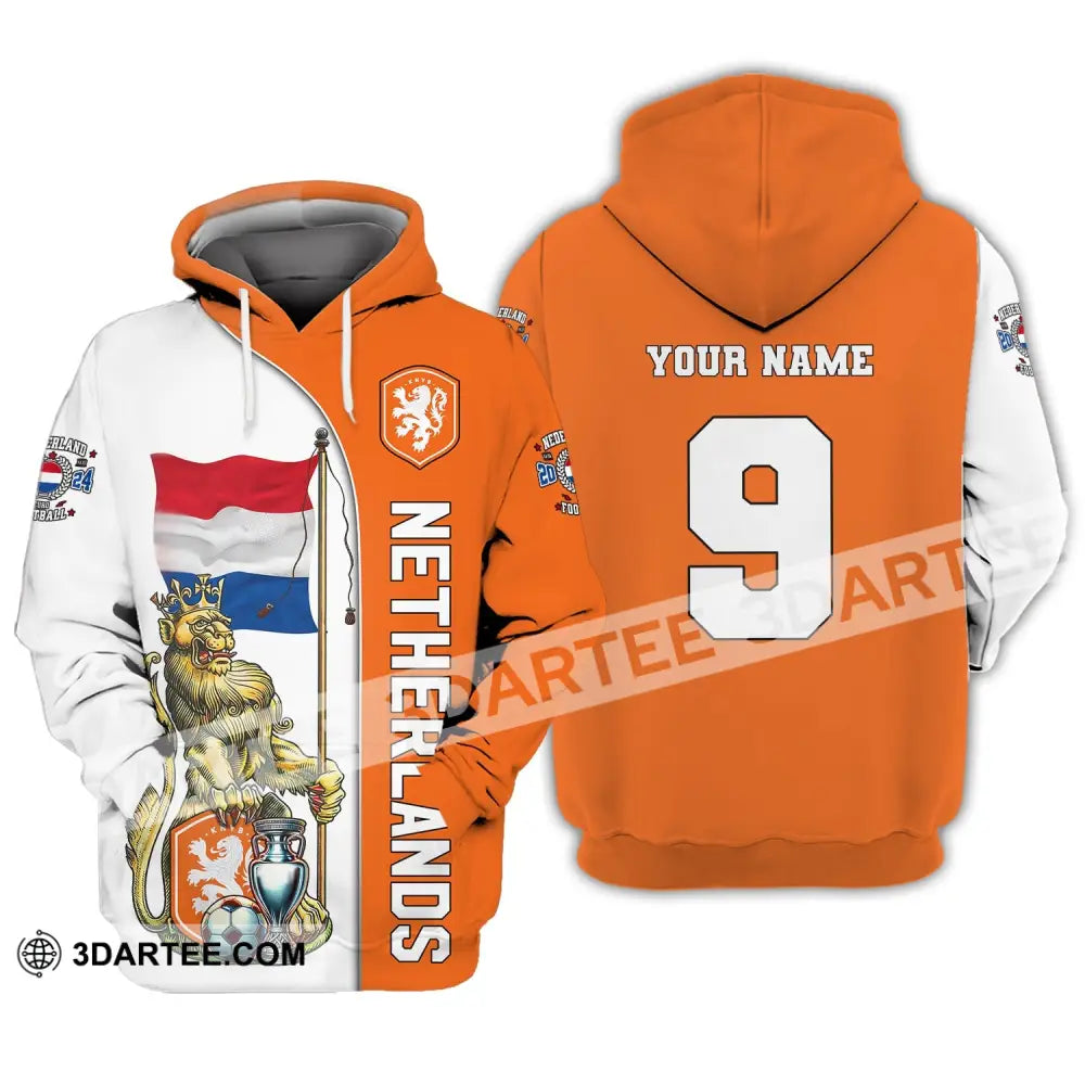 Unisex Shirt Custom Name And Number Netherlands Euro 2024 Football Polo Long Sleeve Hoodie / S