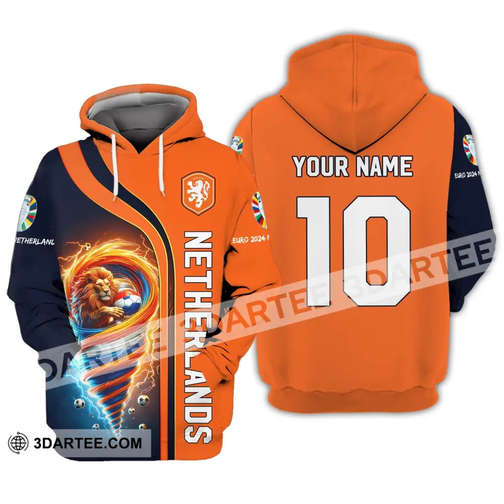 Unisex Shirt Custom Name And Number Netherlands Euro 2024 Football Polo Long Sleeve Hoodie / S