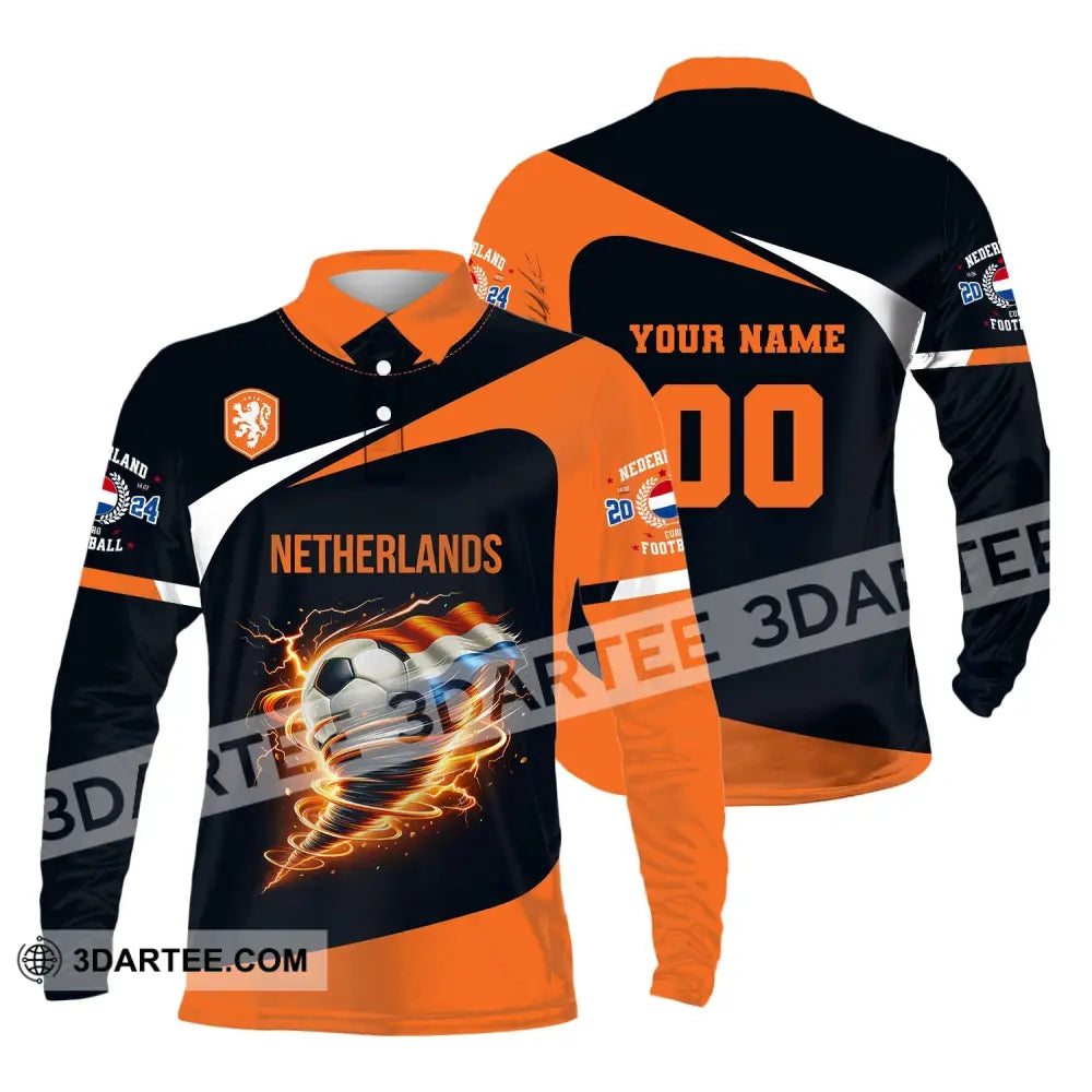 Unisex Shirt Custom Name And Number Netherlands Euro 2024 Football Polo Long Sleeve / S T-Shirt