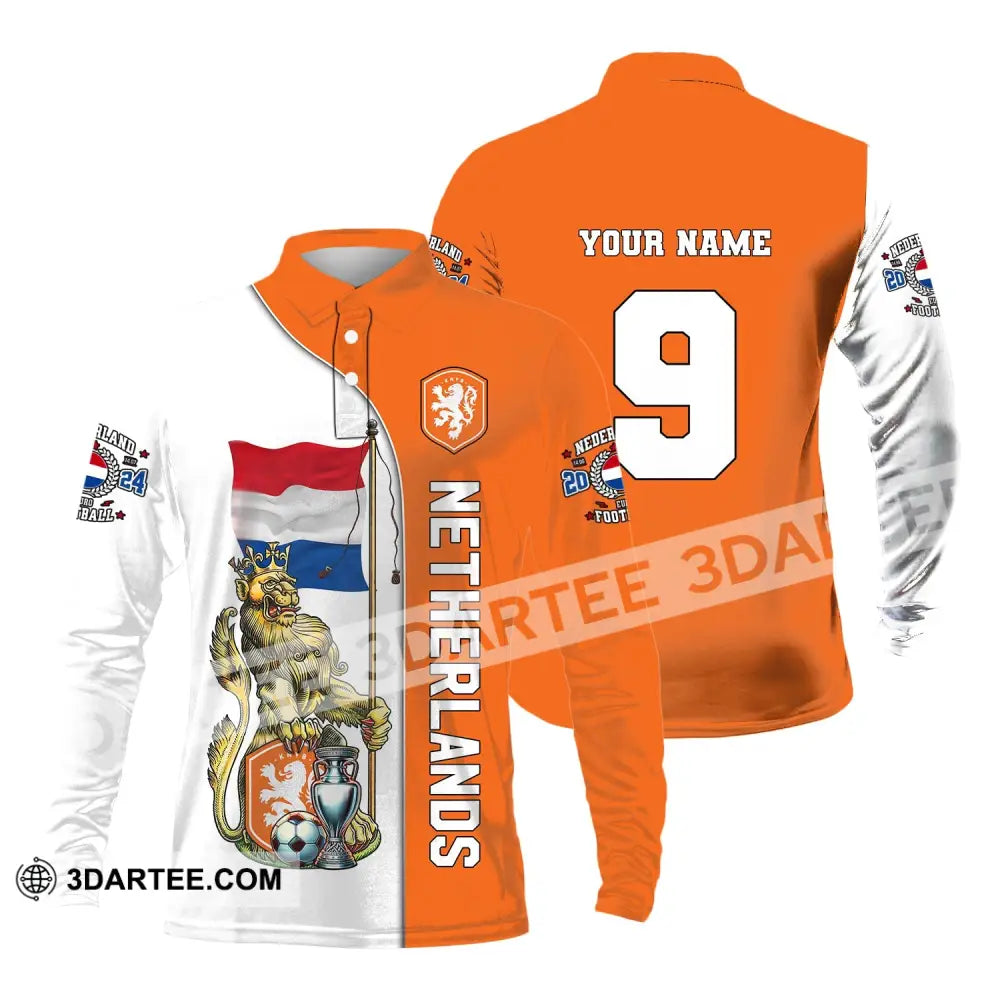 Unisex Shirt Custom Name And Number Netherlands Euro 2024 Football Polo Long Sleeve / S T-Shirt