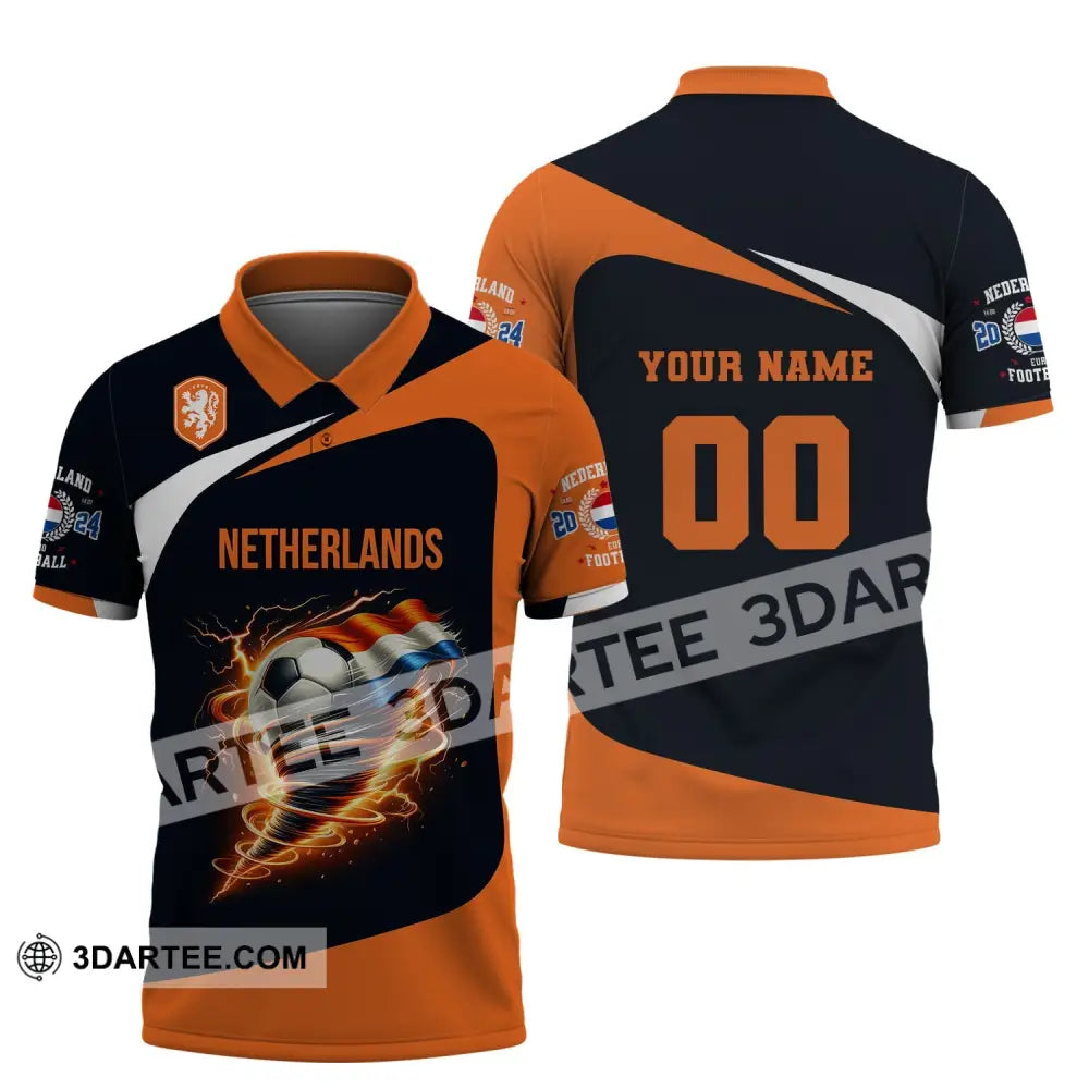 Unisex Shirt Custom Name And Number Netherlands Euro 2024 Football Polo Long Sleeve / S T-Shirt