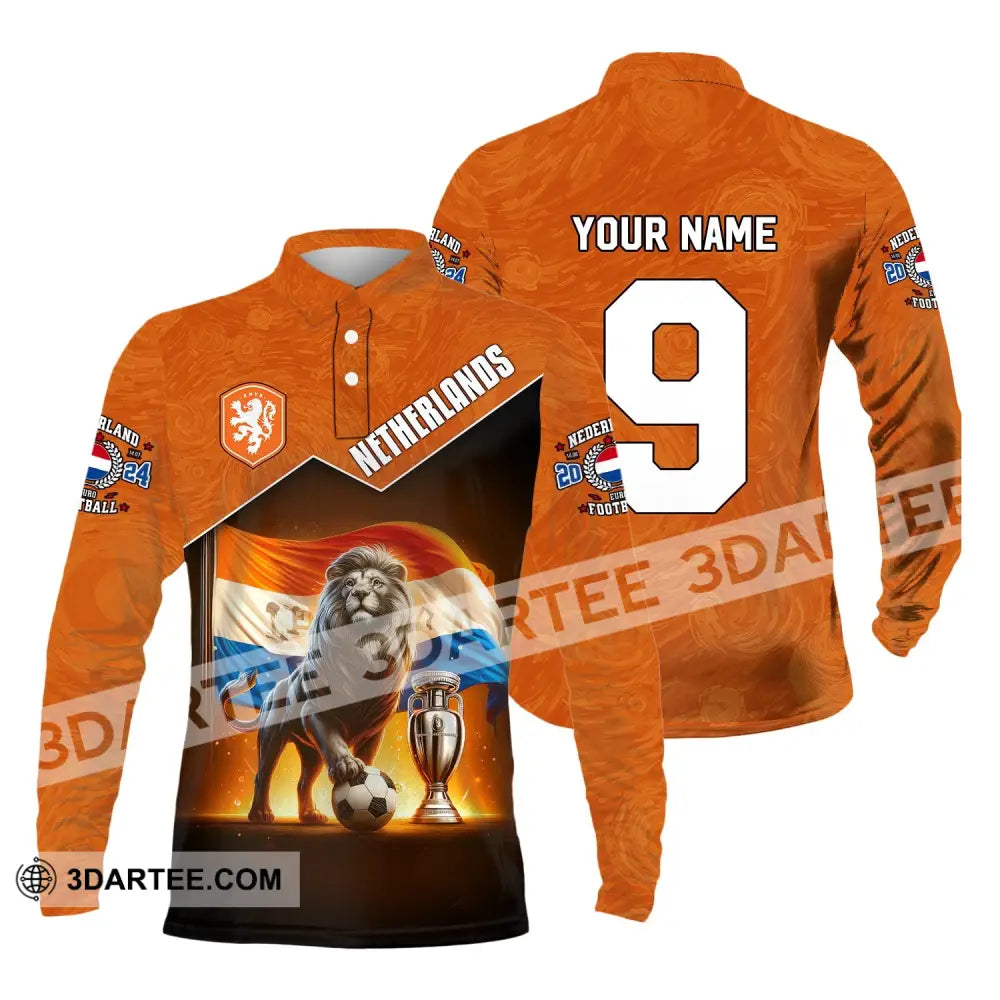 Unisex Shirt Custom Name And Number Netherlands Euro 2024 Football Polo Long Sleeve / S T-Shirt