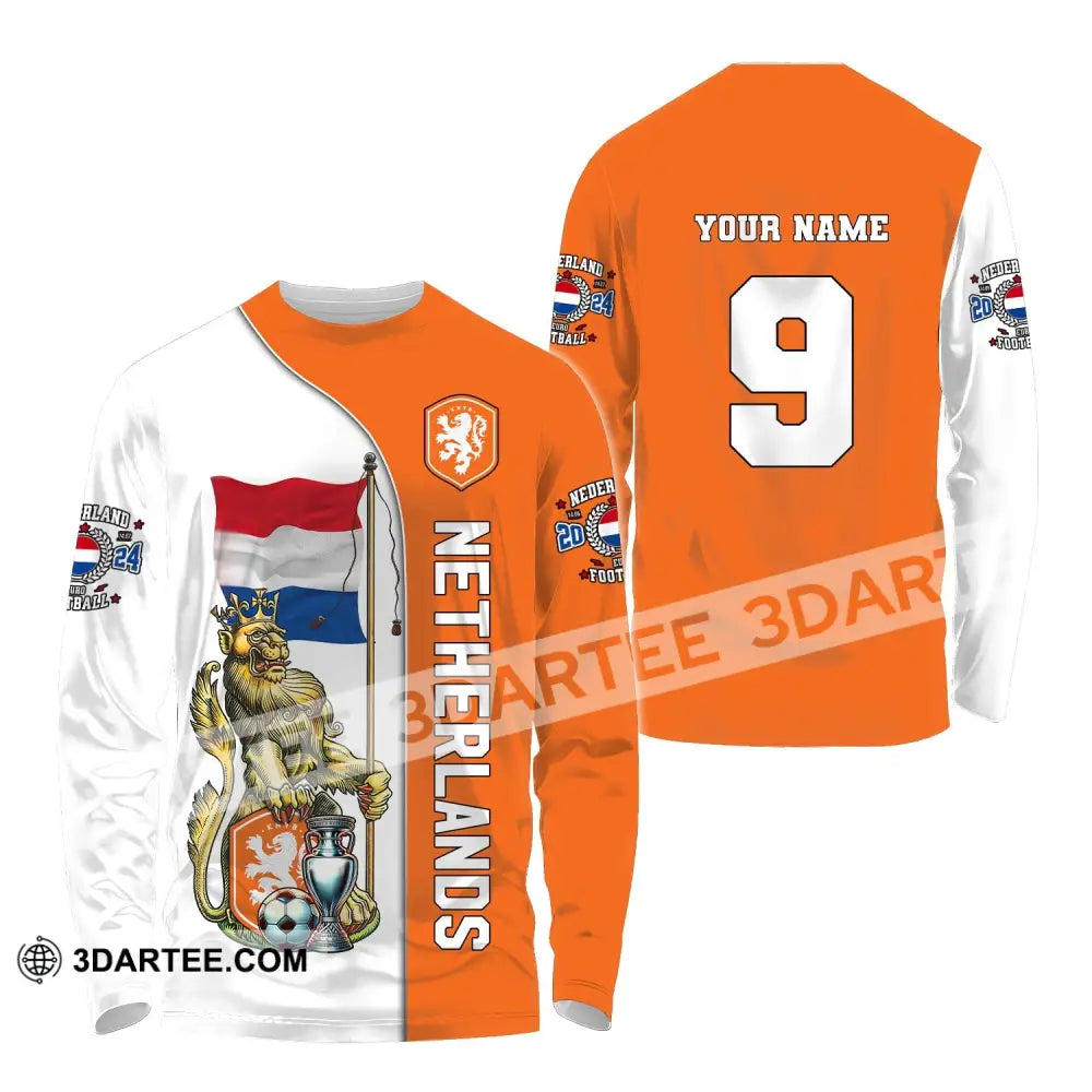 Unisex Shirt Custom Name And Number Netherlands Euro 2024 Football Polo Long Sleeve / S T-Shirt