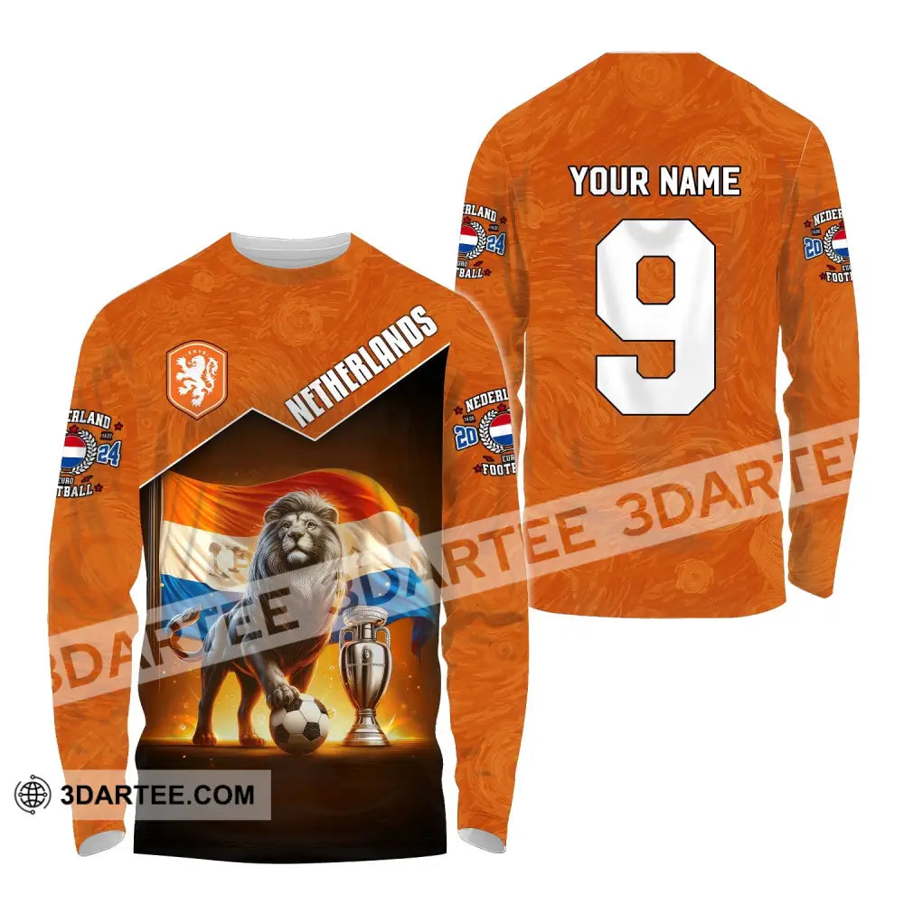 Unisex Shirt Custom Name And Number Netherlands Euro 2024 Football Polo Long Sleeve / S T-Shirt