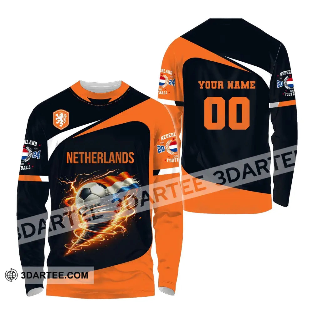 Unisex Shirt Custom Name And Number Netherlands Euro 2024 Football Polo Long Sleeve / S T-Shirt