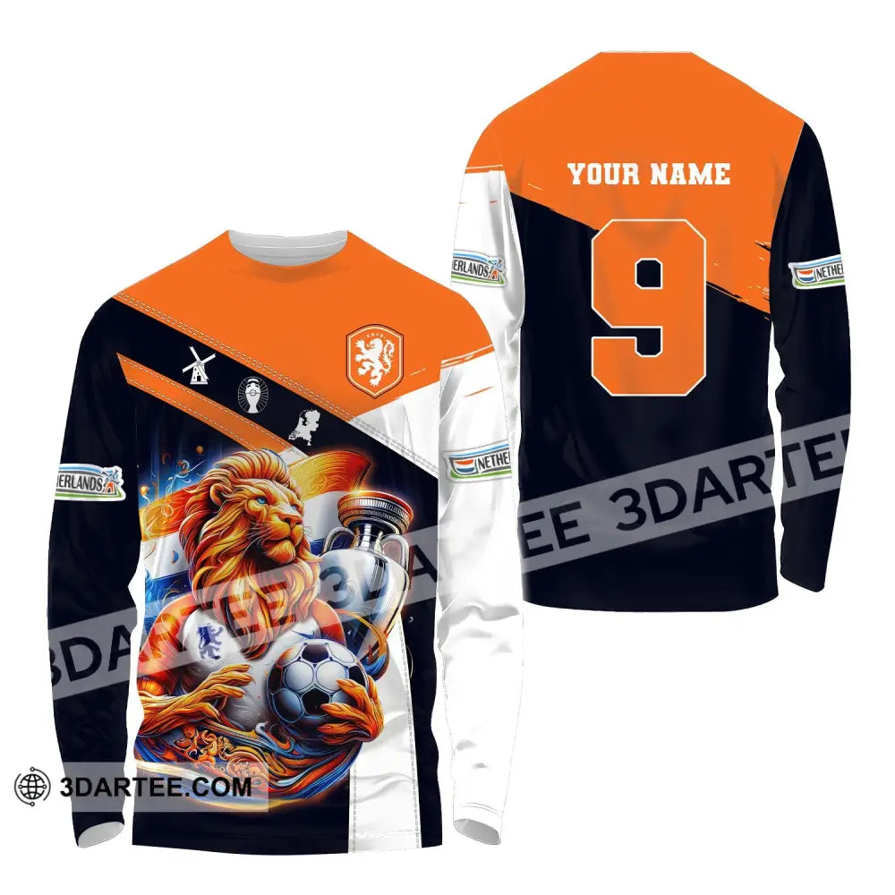 Unisex Shirt Custom Name And Number Netherlands Euro 2024 Football Polo Long Sleeve / S T-Shirt