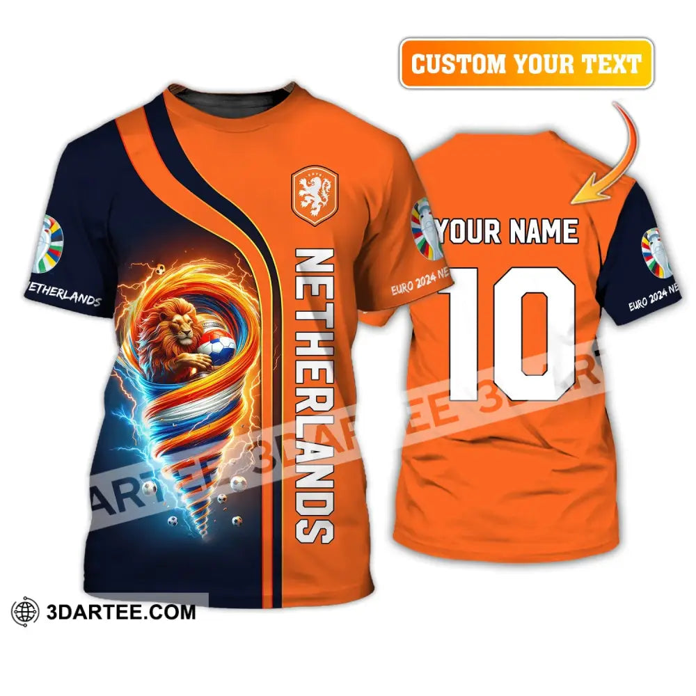 Unisex Shirt Custom Name And Number Netherlands Euro 2024 Football Polo Long Sleeve T-Shirt