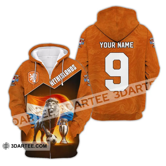 Unisex Shirt Custom Name And Number Netherlands Euro 2024 Football Polo Long Sleeve Zipper Hoodie /