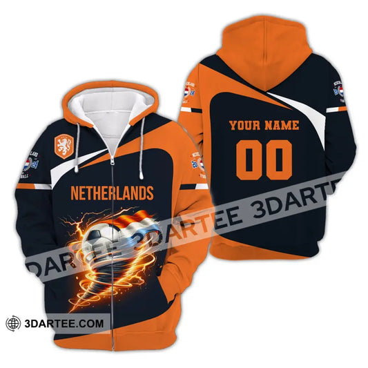 Unisex Shirt Custom Name And Number Netherlands Euro 2024 Football Polo Long Sleeve Zipper Hoodie /