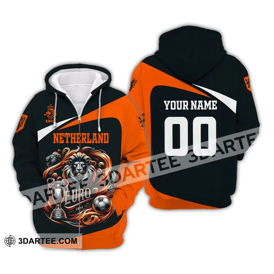 Unisex Shirt Custom Name And Number Netherlands Football Polo Long Sleeve Zipper Hoodie / S T-Shirt