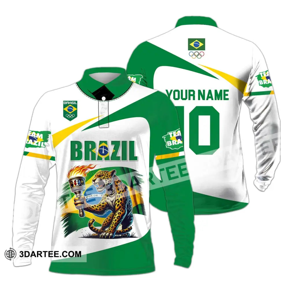 Unisex Shirt - Custom Name And Number Olympic 2024 Sport Brazil Long Sleeve Polo / S T-Shirt