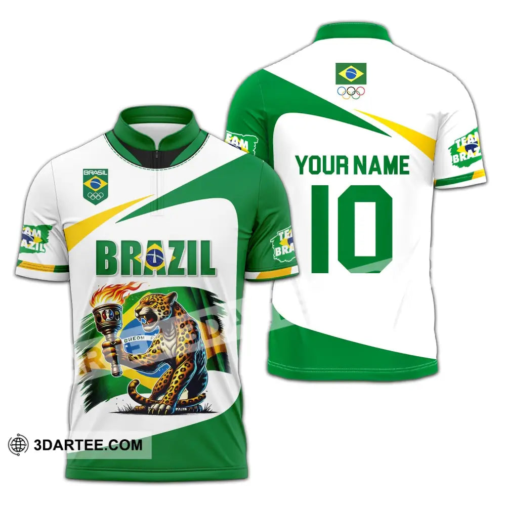 Unisex Shirt - Custom Name And Number Olympic 2024 Sport Brazil Zipper Polo / S T-Shirt