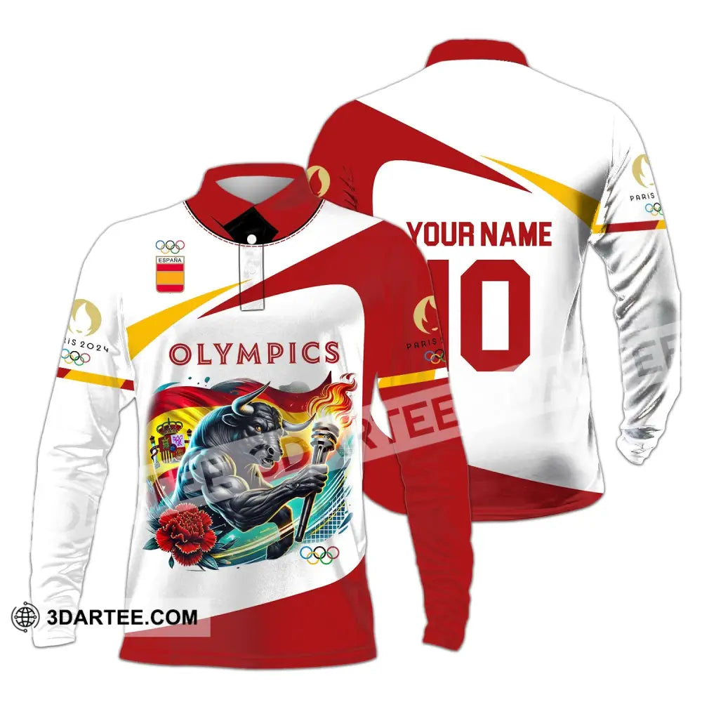 Unisex Shirt - Custom Name And Number Olympics Paris 2024 Sport Spain Long Sleeve Polo / S T-Shirt