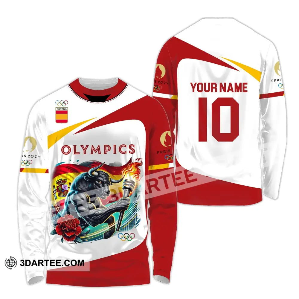 Unisex Shirt - Custom Name And Number Olympics Paris 2024 Sport Spain Long Sleeve / S T-Shirt