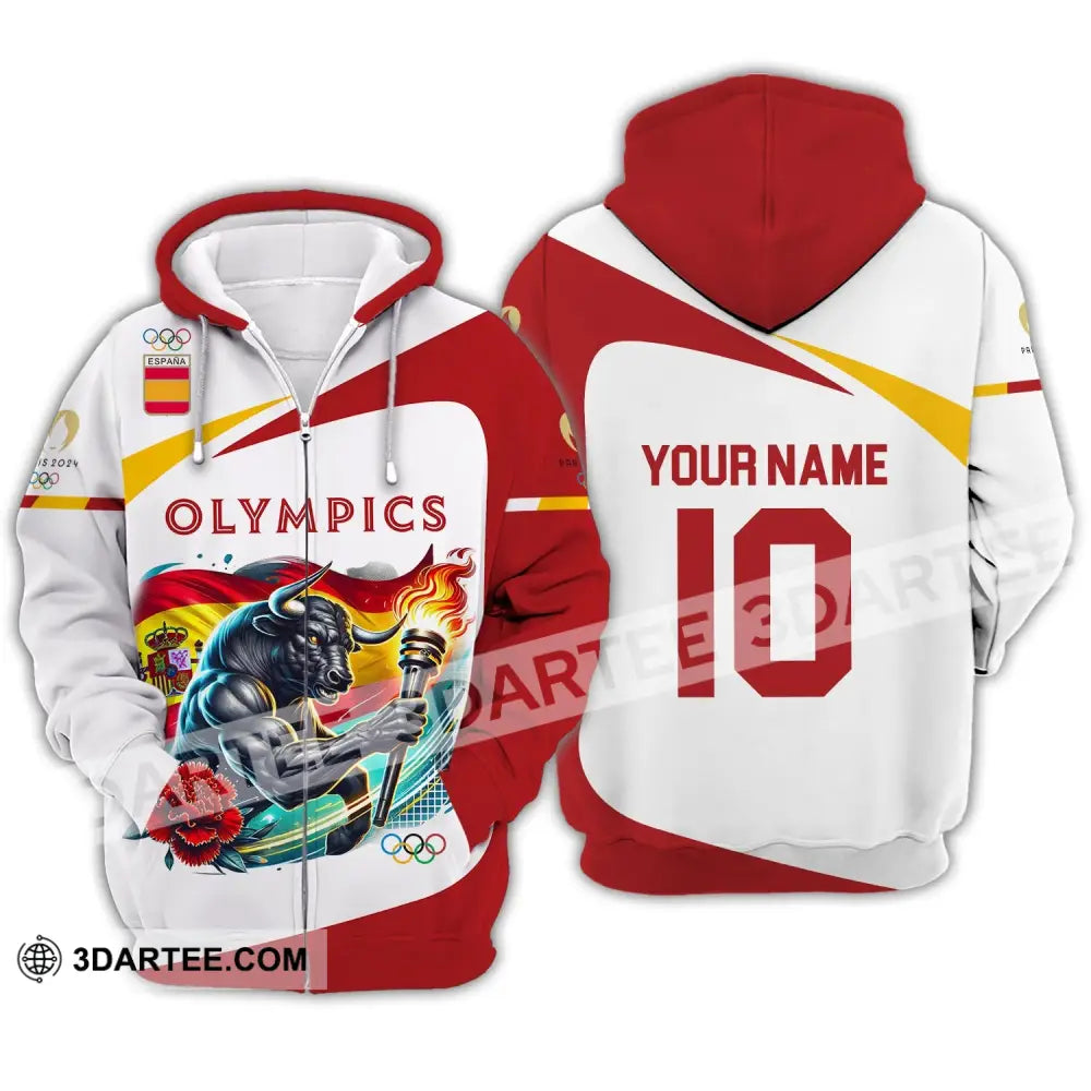 Unisex Shirt - Custom Name And Number Olympics Paris 2024 Sport Spain Zipper Hoodie / S T-Shirt