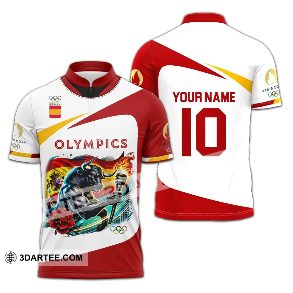 Unisex Shirt - Custom Name And Number Olympics Paris 2024 Sport Spain Zipper Polo / S T-Shirt